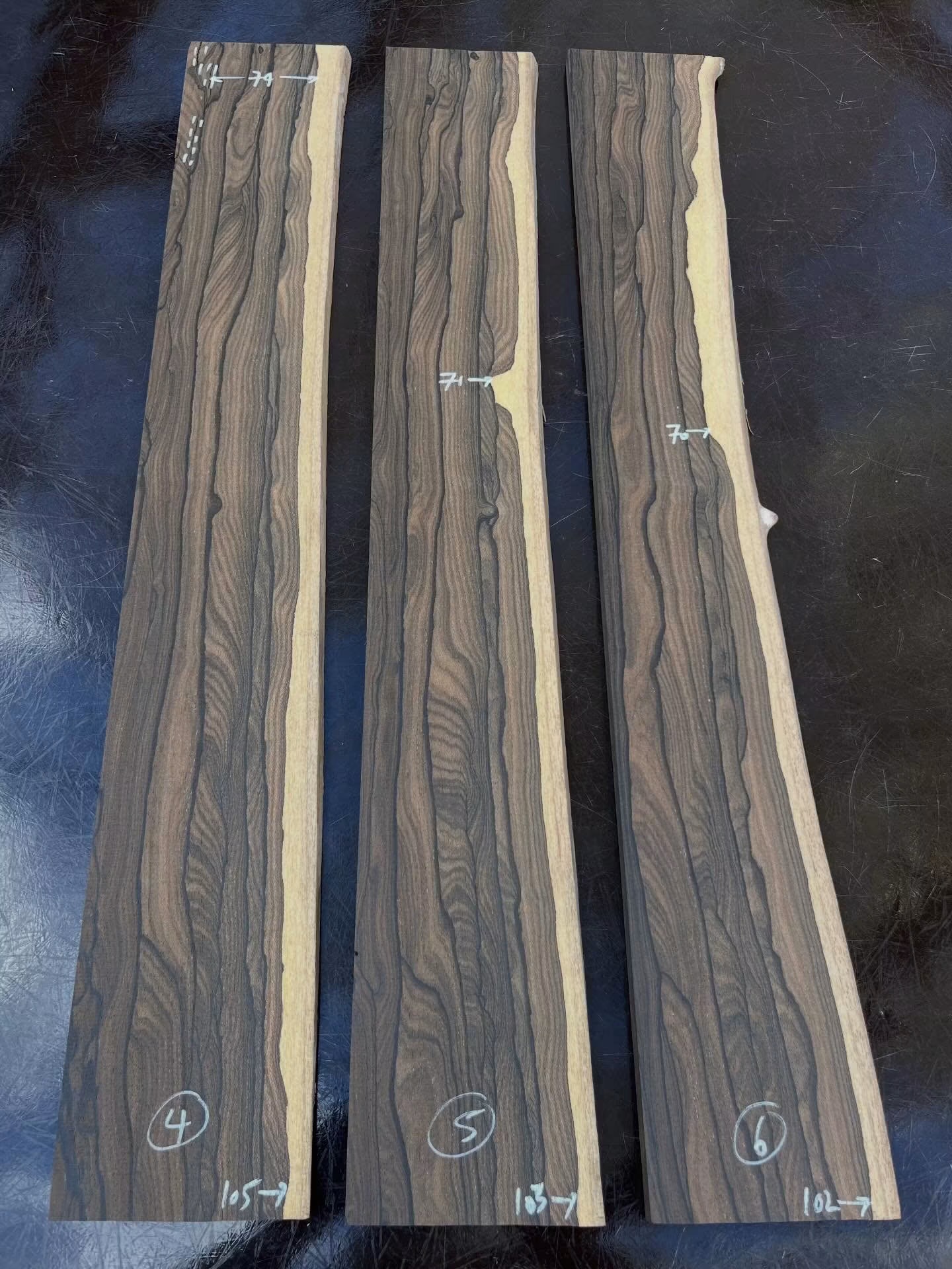 Premium XL Ziricote bass guitar fingerboards